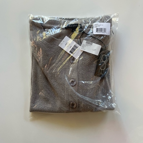 Gibson Look Rib Knit Button Front Henley Sweater - L - Picture 3 of 5